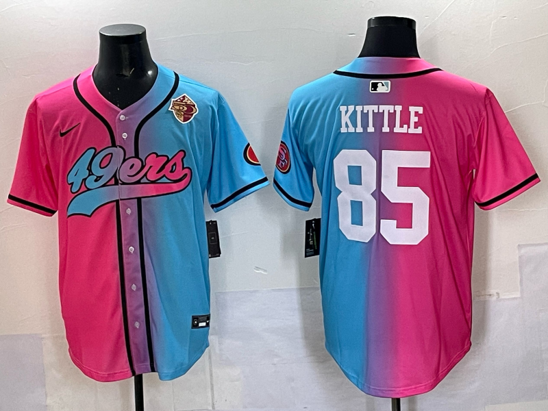 Men 2025 San Francisco 49ers 85 Kittle Pink Blue pink Nike Limited NFL Jersey 002